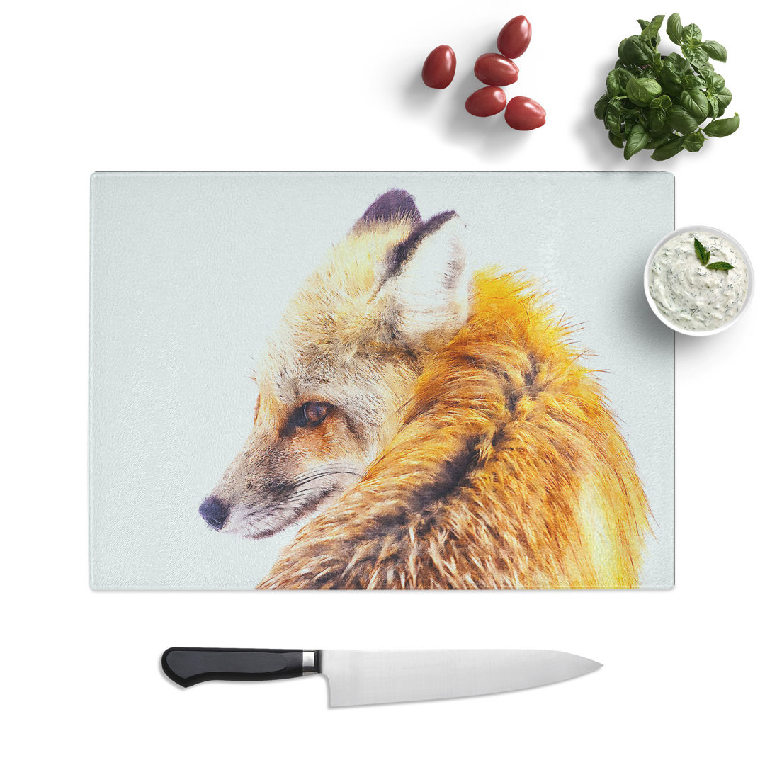 Tempered Glass Red Fox in Winter Chopping Board