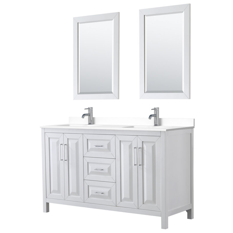 Daria 60'' W Double Vanity, White, White Cultured Marble, Polished Chrome