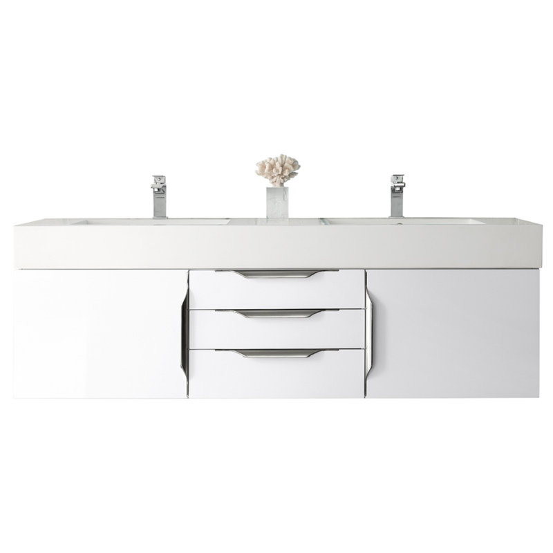 Mercer Island 60'' W Double Vanity, Glossy White, Glossy White, Radiant Gold