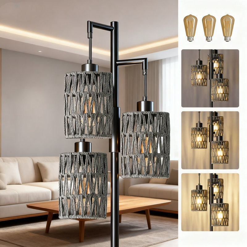 Lampe sur pied à intensité variable de 70 pouces à intensité variable avec 3 ampoules, éclairage sur pied industriel pour salon, chambre à coucher, bureau, coin bureau