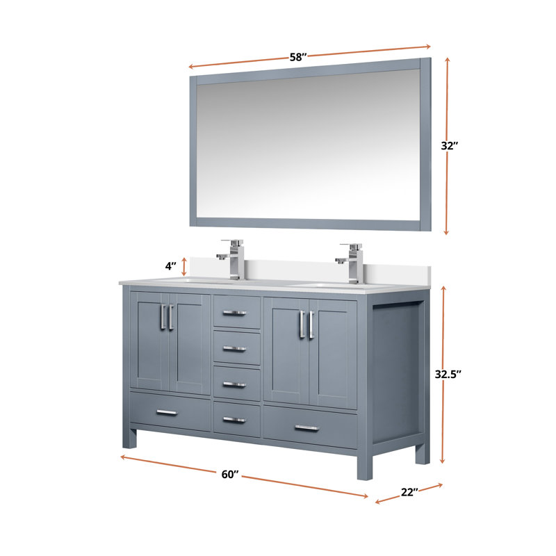 Jacques 60" Dark Grey Double Bath Vanity with White Quartz Top
