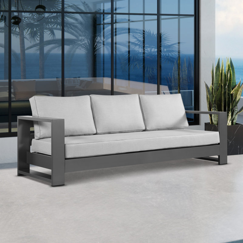 Hoyt 92.52” Outdoor Aluminum 3-Seater Sofa, Gray, Light Gray