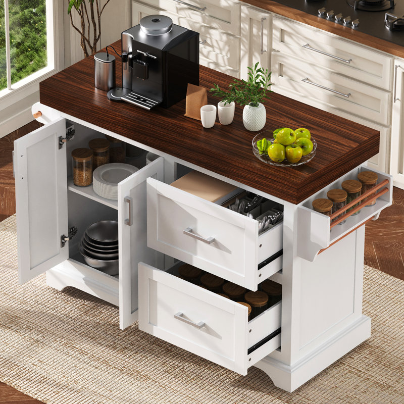 Modern 53" Kitchen Islands With Multi-Storage, White