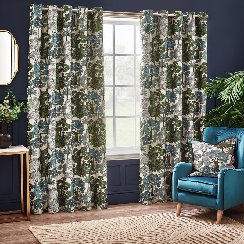 Cashwell Jacquard Eyelet Curtains, 229 x 183 cm, Green