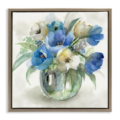 Cadre flottant pour pot de fleurs bleu teinté, design par Nan