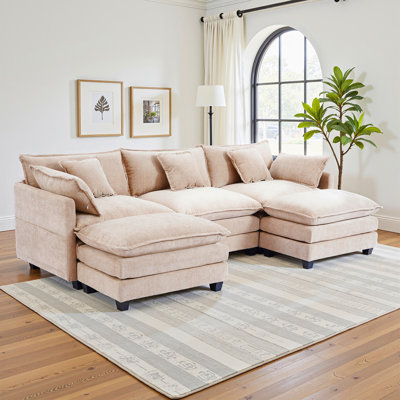 Canapé modulaire en U en forme de U - Canapé à assise profonde en chenille à 3 places avec 2 repose-pieds et 4 coussins pour le salon, la chambre à coucher et un appartement