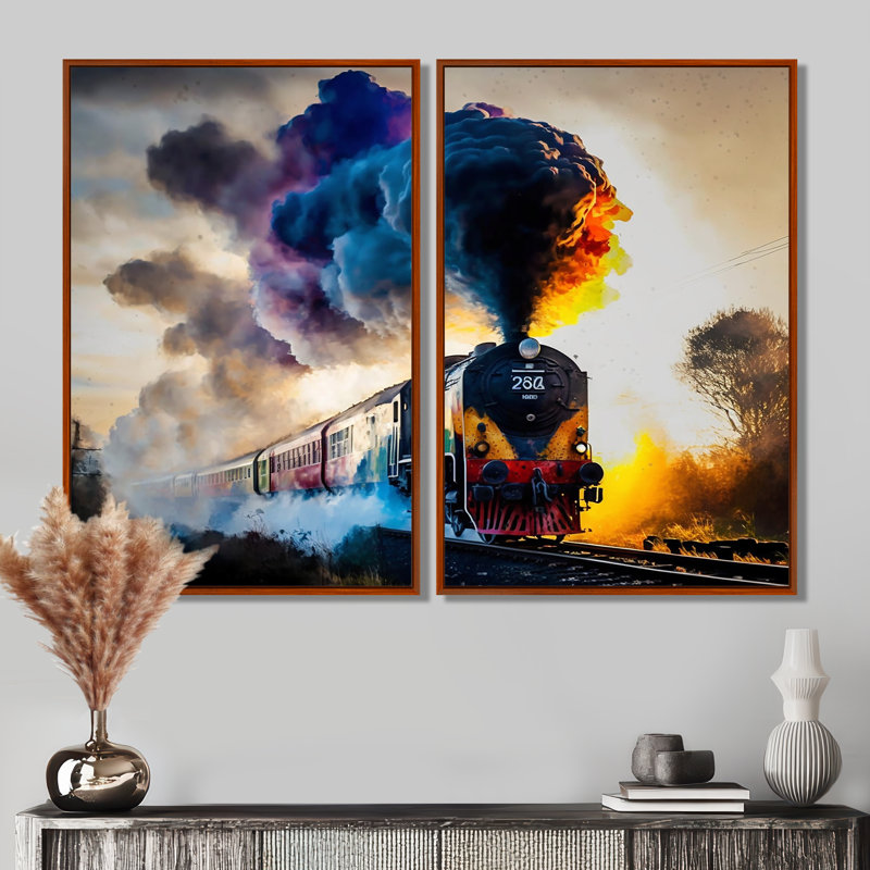 Train On The Move I - Grand train, art mural, 36" H x 48" W, Impression encadrée flottante, Brown