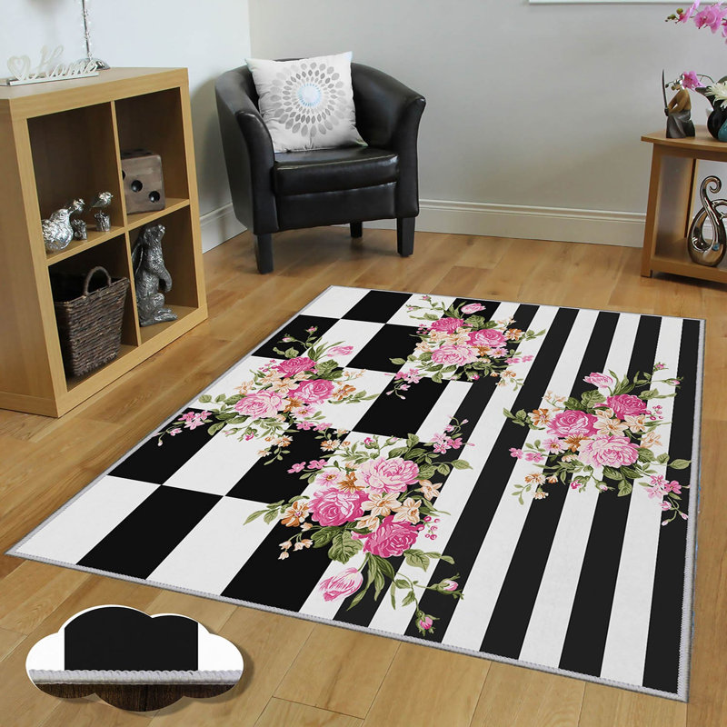 Stylish Woven Carpet (4 x 6 ft), 100% Polyester, 0.4 in Pile Height | Antibacterial, Non-Slip Underside | Machine Washable, 3D Digital Printing | Perfect for Living Room, Bedroom, and Home Decor