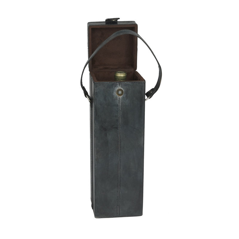 Porte-bouteilles en cuir fait à la main avec poignée, Bleu, H 19 po x l 5 po x P 5 po