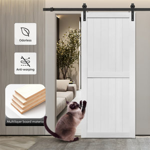 MDF Barn Door with Sliding Door Hardware Kit,Covered with Water-Proof PVC Surface