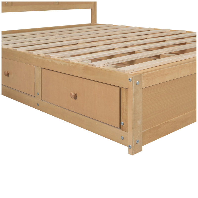 Lit plateforme en bois avec rangement inférieur et 2 tiroirs, bois, Grand lit