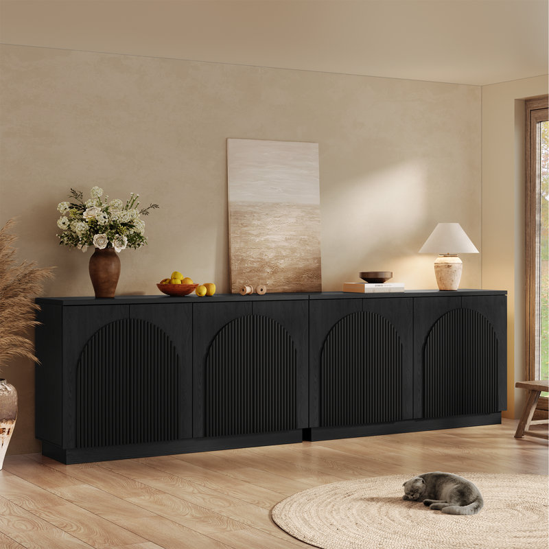 Designer 55'' Curved Three-dimensional Texture Sideboard(set Of 2), Black