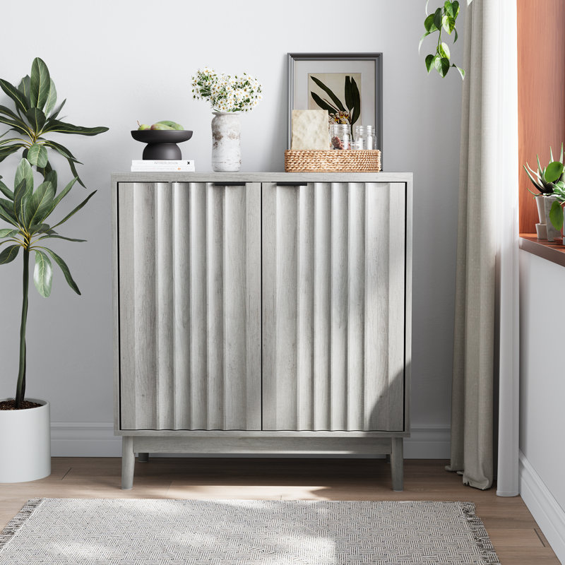 Buffet gris, armoire autoportante avec portes cannelées, armoire de rangement en bois pour le salon
