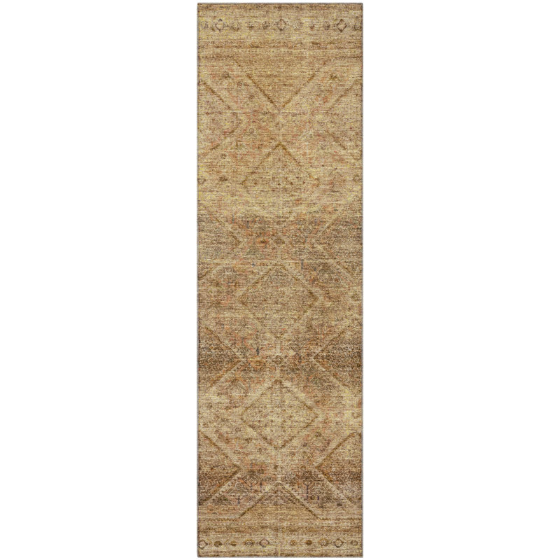 Premium Machine Washable Mayfield AMF2060 Geometric Rug, 2'3" x 7'6" Runner, Khaki