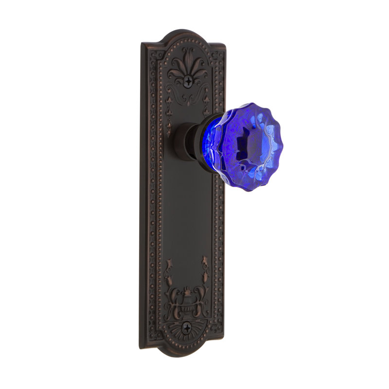 Meadows Plate with Crystal Cobalt Door Knob, 2 3/4, Timeless Bronze