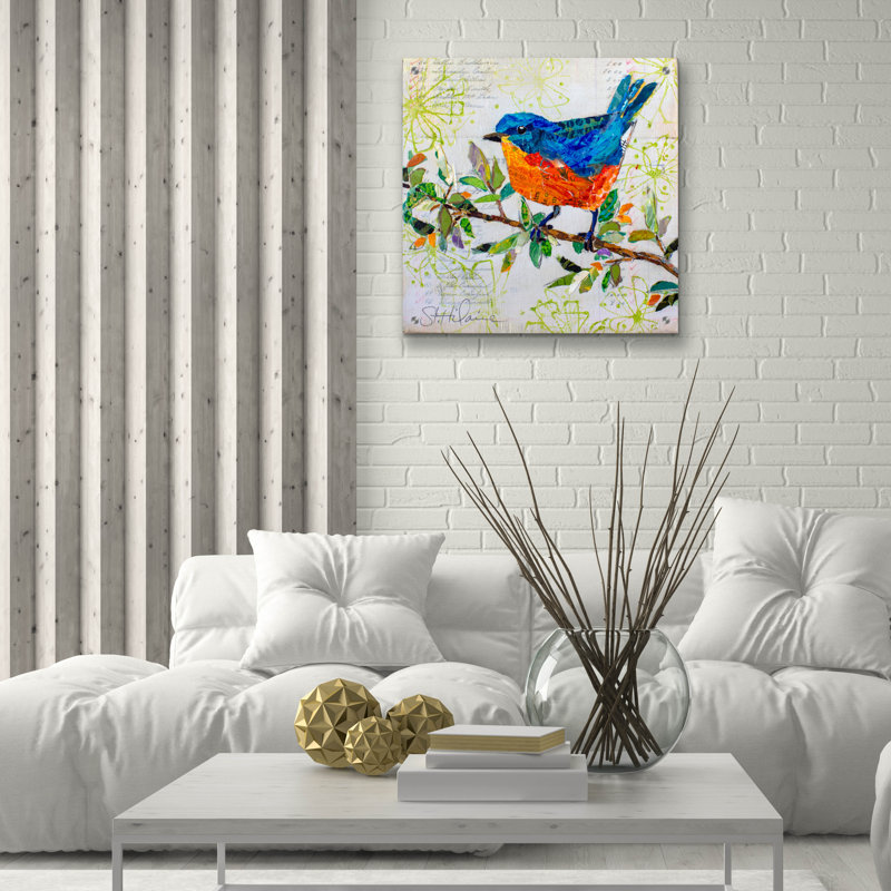 «Happy Bluebird» par St. Hilaire Elizabeth, art en verre acrylique, H 24 po x l 24 po x P 0,2 po
