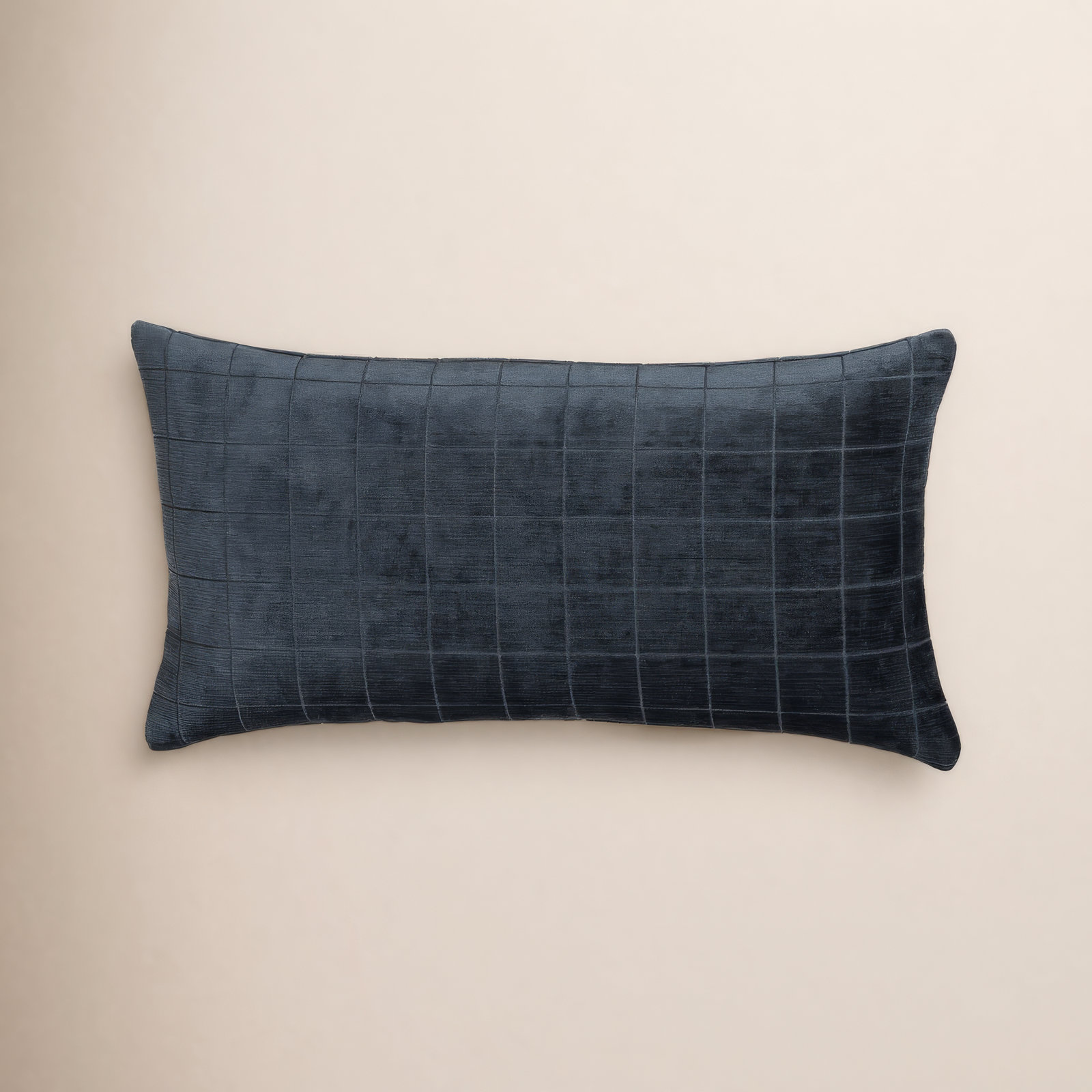 Otterville Velvet Grid Lumbar Pillow, 12"H x 21"W, Feather, Navy Geometric