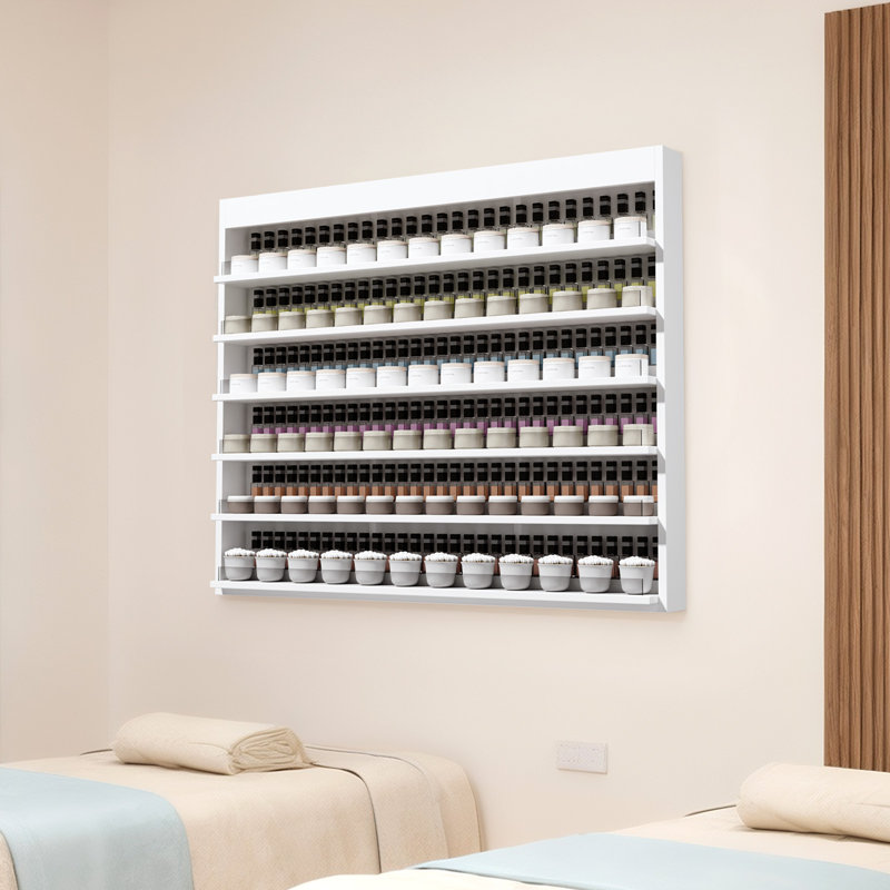 6-Tier White Widened Extended Storage Wall-Mounted Nail Polish Rack With Acrylic Dividers