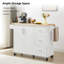 Îlot de cuisine avec comptoir à abattants, chariot d'îlot de cuisine roulant, table d'îlot de cuisine avec porte de grange avec armoire de rangement et support de tour, table d'îlot sur roulettes pour la cuisine, blanc