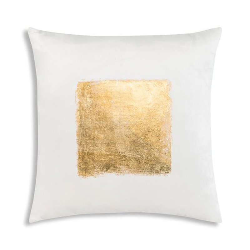 Verona Square Velvet Pillow Cover & Insert, Ivory/Gold
