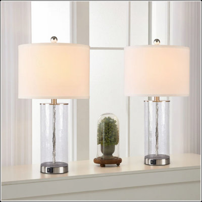 Modern Nickel Glass and Metal Table Lamp Set, Stylish USB Charging Accent Lamps for Bedroom and Living Room(Set of 2)