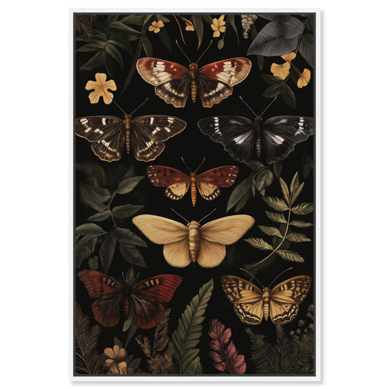 Toile ailée visiteurs III, décor botanique par , Cadre flottant blanc, H 16 po x l 11 po