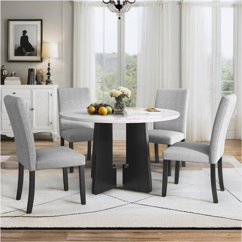 Gray Upholstered 5-Piece Round Dining Table Set with 43-Inch Table