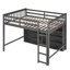 Lit mezzanine double avec 8 tablettes de rangement ouvertes et échelle intégrée, gris antique