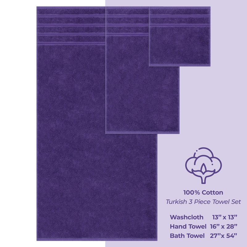 Ensemble de serviettes de bain 100% coton 3 pièces Darcelle, Mauve violet