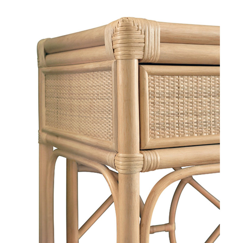 Two Drawer Console with Decorative Back Rattan, Brown
