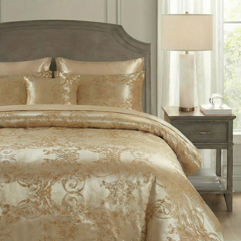 Queen Size 8-piece Jacquard Comforter Set With Satin Sheets – Elegant Coordinated Bedding Collection For Bedroom, Queen