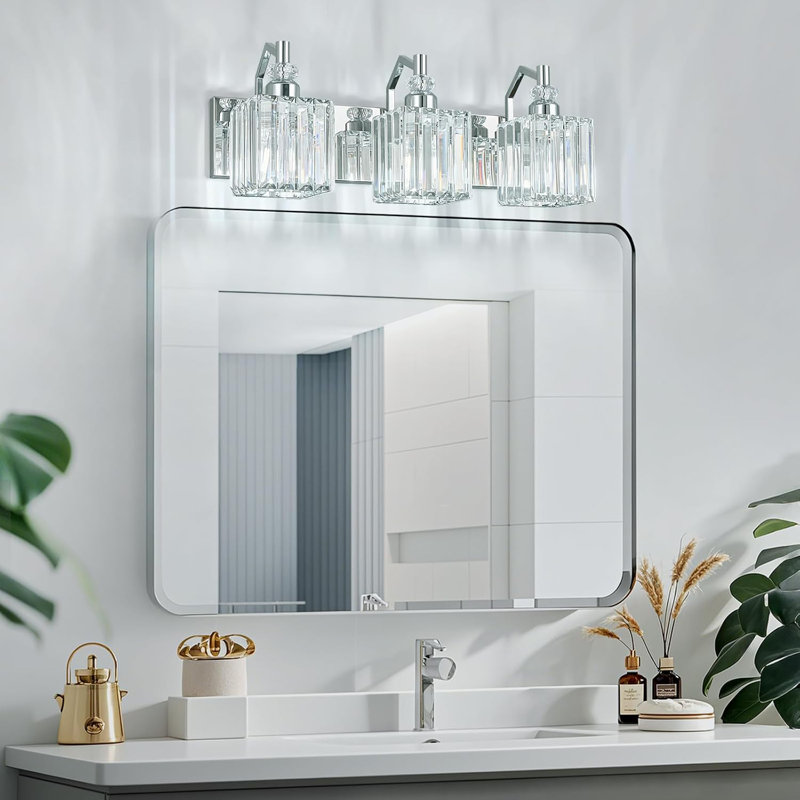 Luminaire de meuble-lavabo moderne avec abat-jour en cristal, luminaire à 3 lumières pour dessus de miroir, conception résistante à l'humidité, compatible avec les ampoules E26