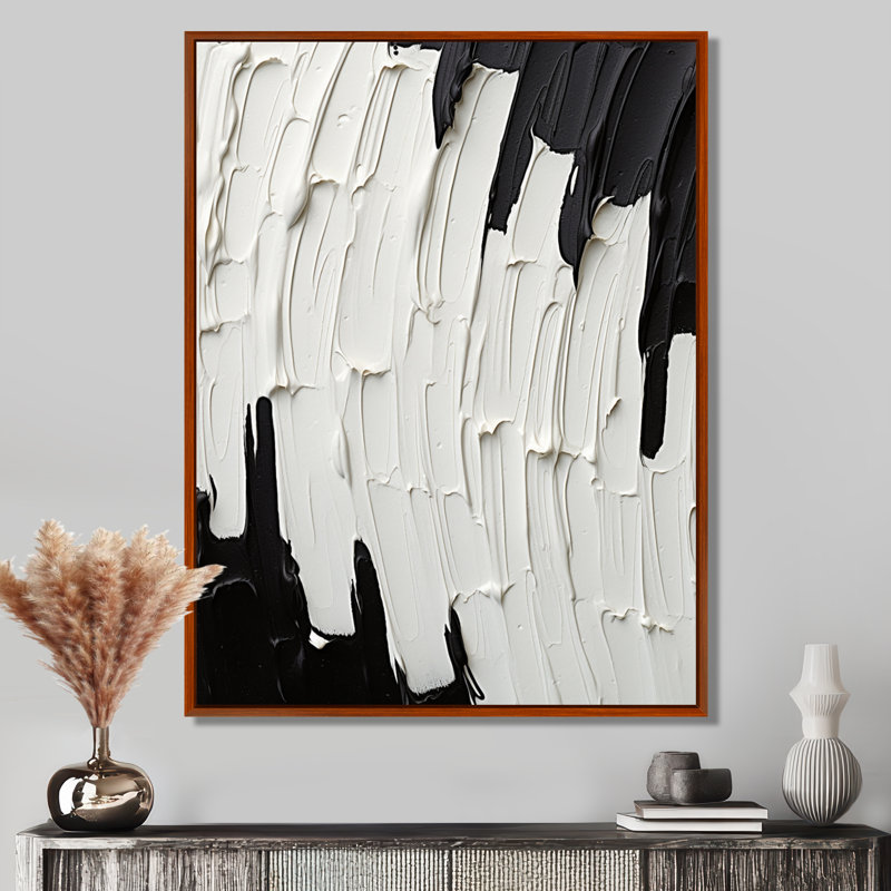 «Momentary Spirit» noir et blanc abstrait I - reproduction d'art sur toile, H 32 po x l 24 po, Floater Framed Print, Brun