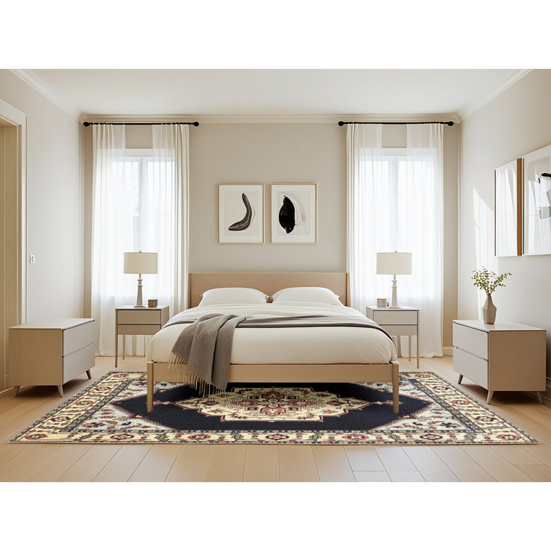 Tapis traditionnel noir / beige, Rectangle 5 pi x 8 pi