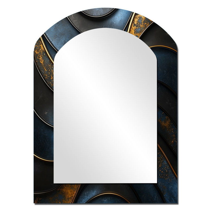 Fractal turquoise Drift Of Marble II - grand miroir mural arqué sur métal, 34 po x 25 po