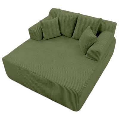 Canapé-lit 58 po en velours côtelé 58 po avec accoudoirs et 4 coussins, sans assemblage pour le salon, vert
