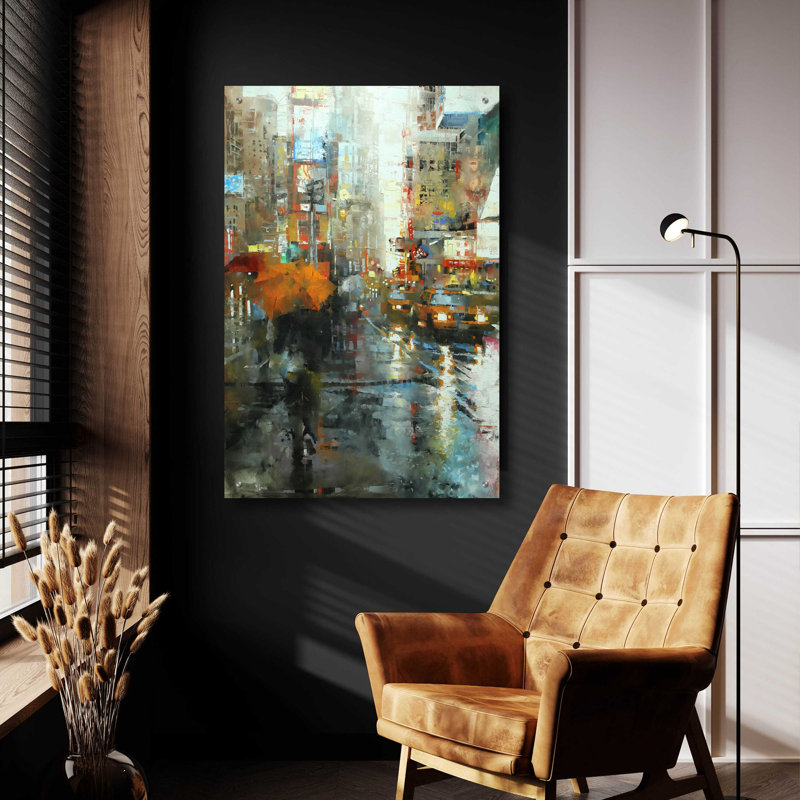 «Manhattan Orange Umbrella» par Mark Lague, art en verre acrylique Wal, H 36 po x l 24 po x P 0,2 po