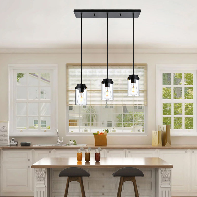 Luminaire suspendu pour îlot de cuisine 3 lumières Konyn, Noir