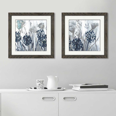« indigo field i », ensemble de 2 reproductions de peintures à l’acrylique encadrées