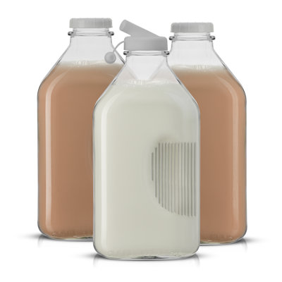 Brightware Glass Milk Bottles – 63 oz – Set of 3