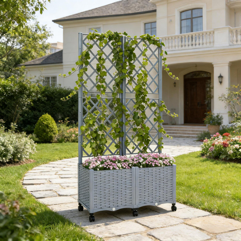 Lit de jardin mobile surélevé, boîte à fleurs élégante pour l'extérieur, gris, Gris