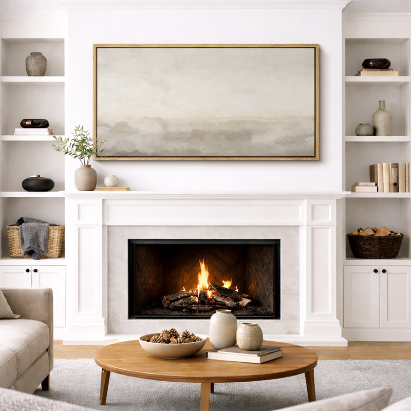 Minimal Landscape "Muted Abstract Calm & Serene Artwork, Neutral Simple Wall Pictures, Extra Large Framed Canvas Giclee Print Wall Art"