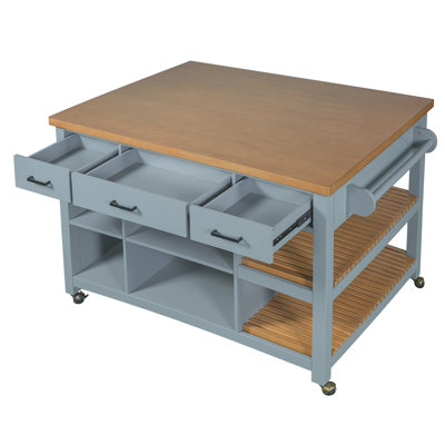 52" Kitchen Island Cart with Rubber Wood Top