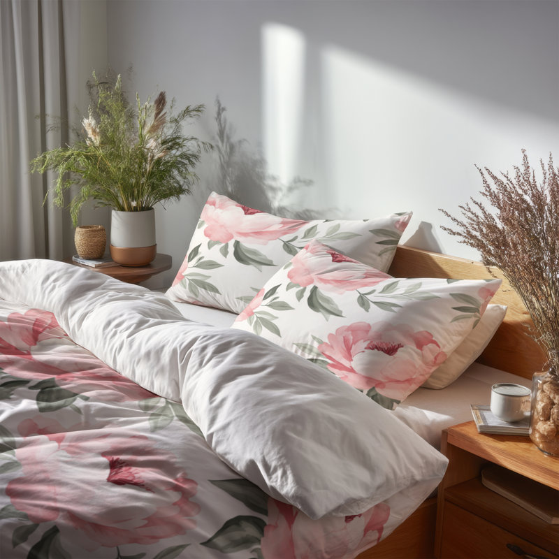 Ensemble de literie à motif floral 3 pièces - Ensemble de housse de couette et coussin décoratif