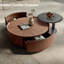 Table basse 31,5 "ronde en noyer avec tiroirs cachés, conception classique, entièrement assemblée