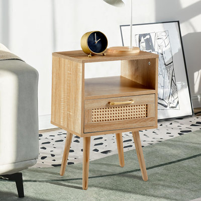 End Table With Rattan Drawer