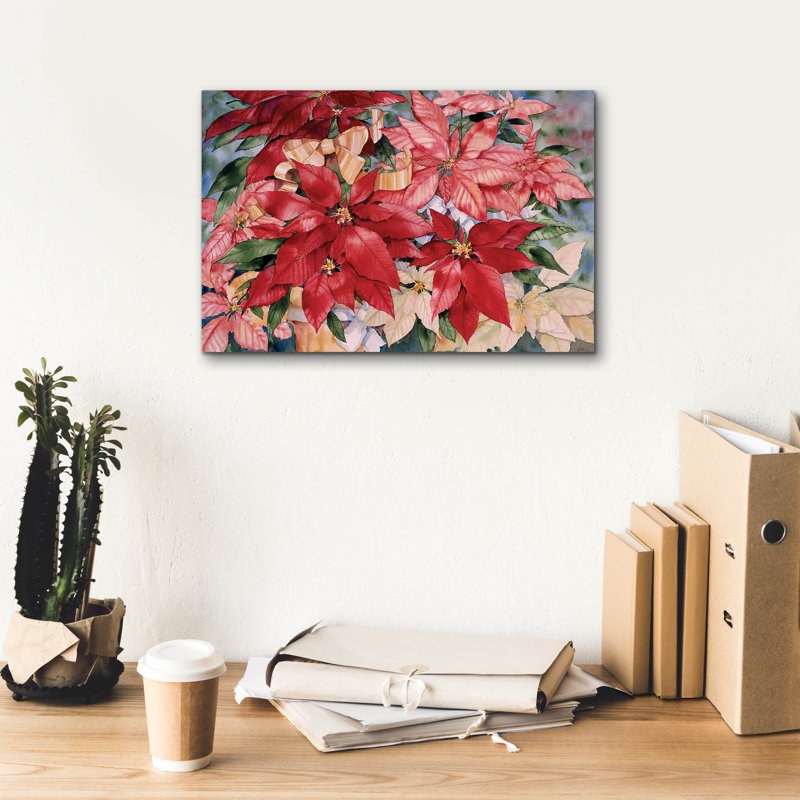 "Poinsettia" par Kathleen Parr, art mural sur toile, H 12 po x l 18 po x P 0,75 po