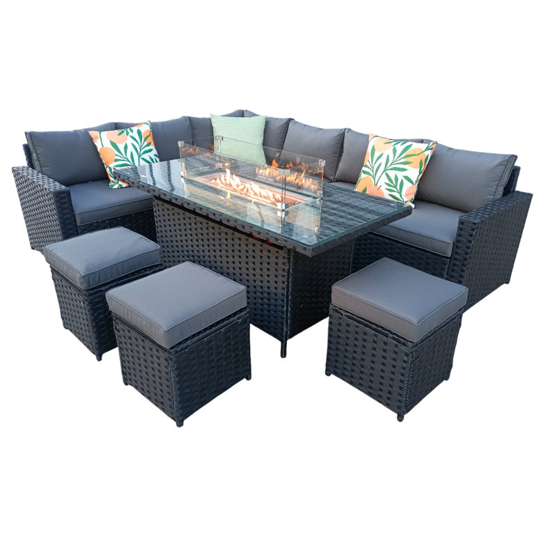 Barcelona Wicker 9 - Person Garden Lounge Set, Black