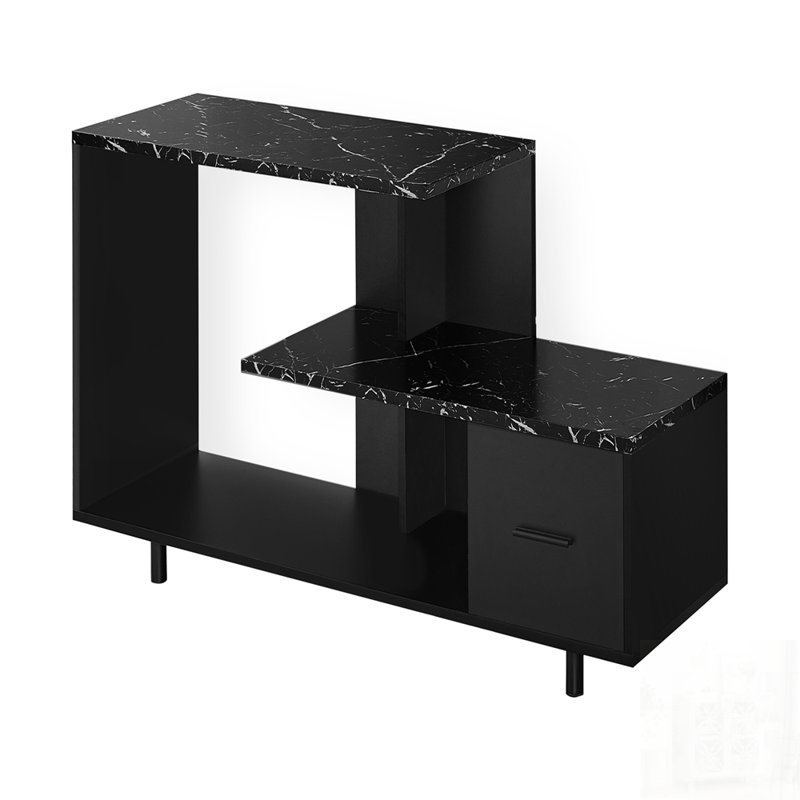 Meuble télé d'inspiration Art déco moderne avec tiroir de rangement, plateau en faux marbre et tablettes spacieuses pour le salon ou la chambre à coucher