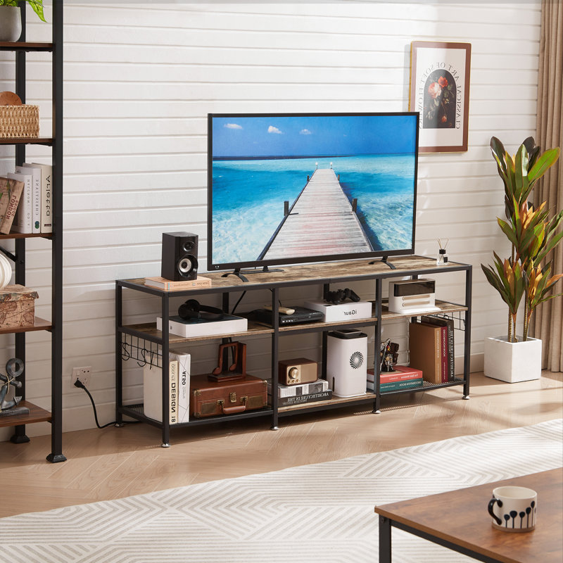 Meuble télé avec prises Teryn, Gris, 70.9"